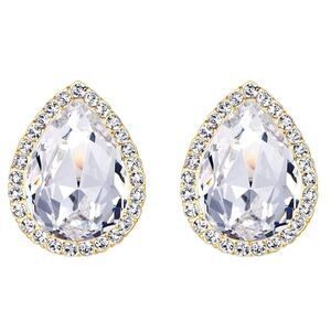 Yellow Gold with White Diamond Austrian Crystal Teardrop Stud Post Back Earrings